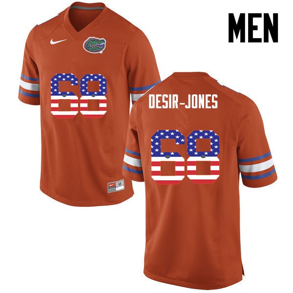 Florida Gators Men #68 Richerd Desir Jones College Football USA Flag Fashion Orange